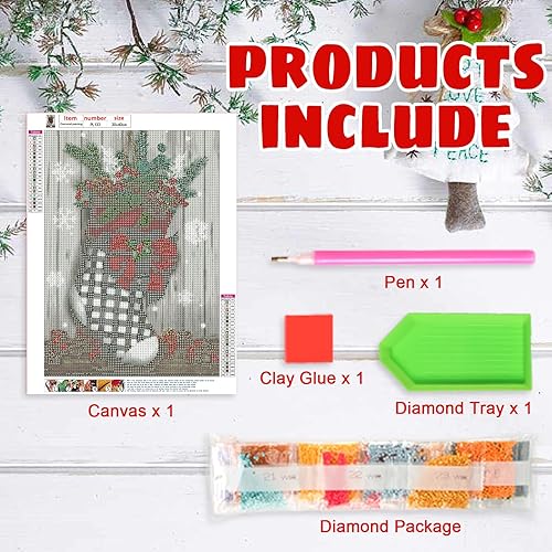 Miniatura 4 de Tontut Kit de pintura de diamantes de Navidad, juego de arte de diamantes de calcetín de Navidad para adultos, arte hecho a mano con diamantes 5D,