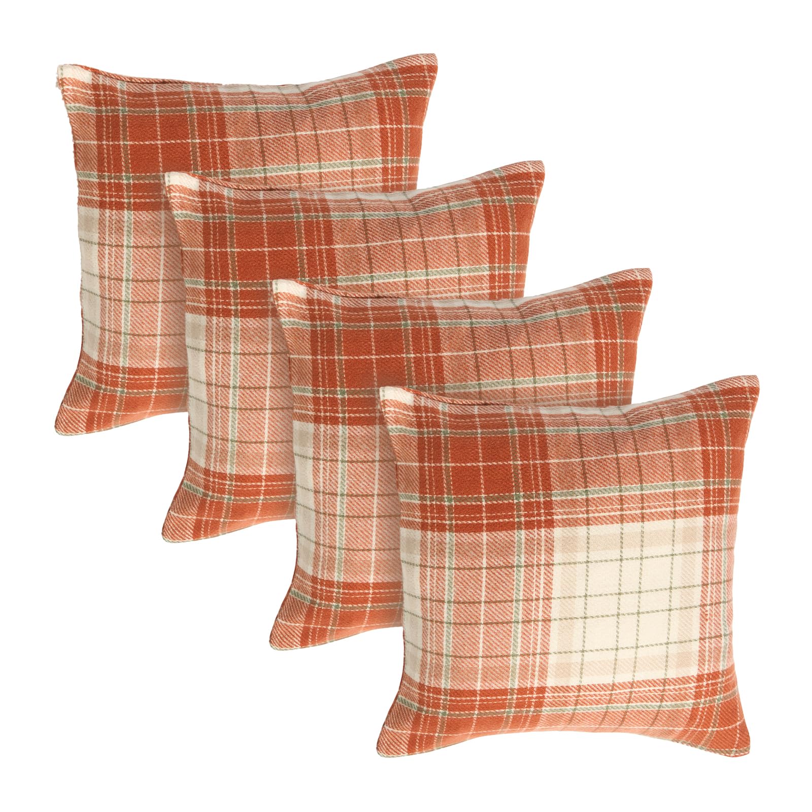 Ohs Rust Cushion Covers 45 X 45Cm, Ultra Soft Classic Woven Check Throw Pillow Covers With Invisible Zipper Decorative Square Pillow Cases 4 Pack For Living Room Bedroom,