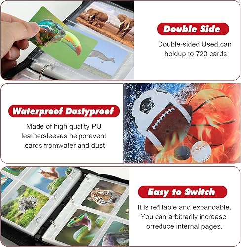 Miniatura 5 de XSHNUO Carpeta de tarjetas, soporte para álbum de tarjetas coleccionables de 4 bolsillos con 55 fundas extraíbles, funda de transporte compatible