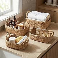 KIBAGA Jute Storage Basket Set of 4 - Natural Woven Organizing Bins for Nursery, Bathroom, Shelves & Home Decor