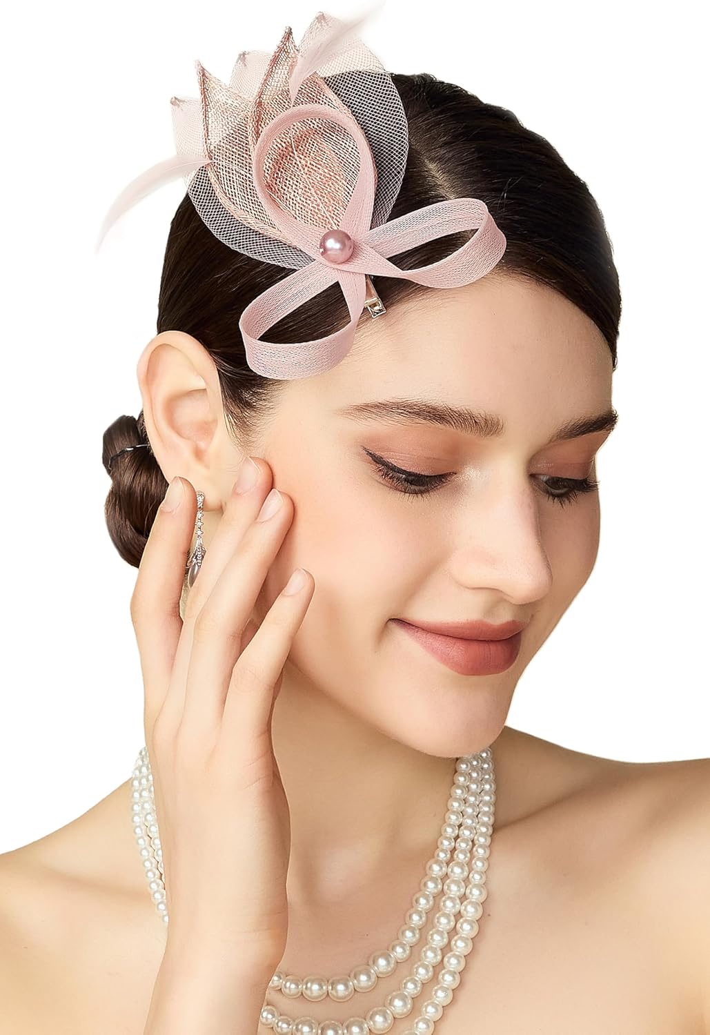 BABEYOND Fascinator Hair Clip for Women - Tea Party Kentucky Elegant Chic Mesh Feather Flower Bridal Wedding Headpiece