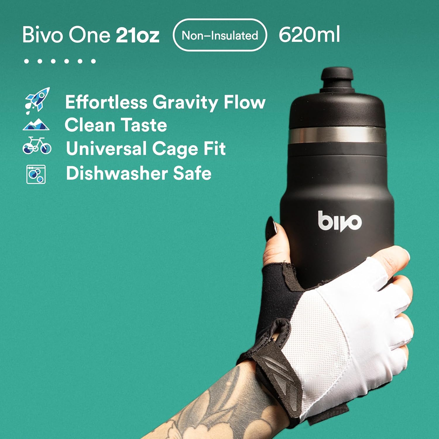 Bivo One 21oz Non Insulated Stainless Steel Bike Water Bottle - Lightweight for Cycling, Travel, Kids - No Plastic Taste, Fits Most Cages, Dishwasher Safe - (True Blue) - Image 3
