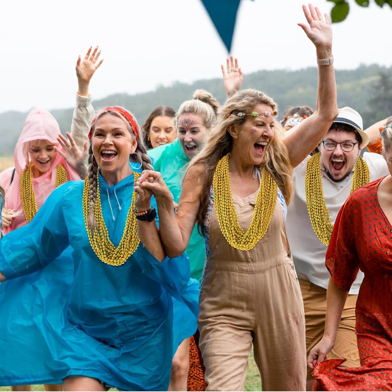 SHAOQINLIN 100 PCS Gold Bead Necklace, Gold Mardi Gras Christmas Oval Beads Necklaces 30.5" Metallic Beaded Costume Necklaces Party Necklaces for Mardi Gras Christmas Parade Throws Pirate Party Favors - Image 3