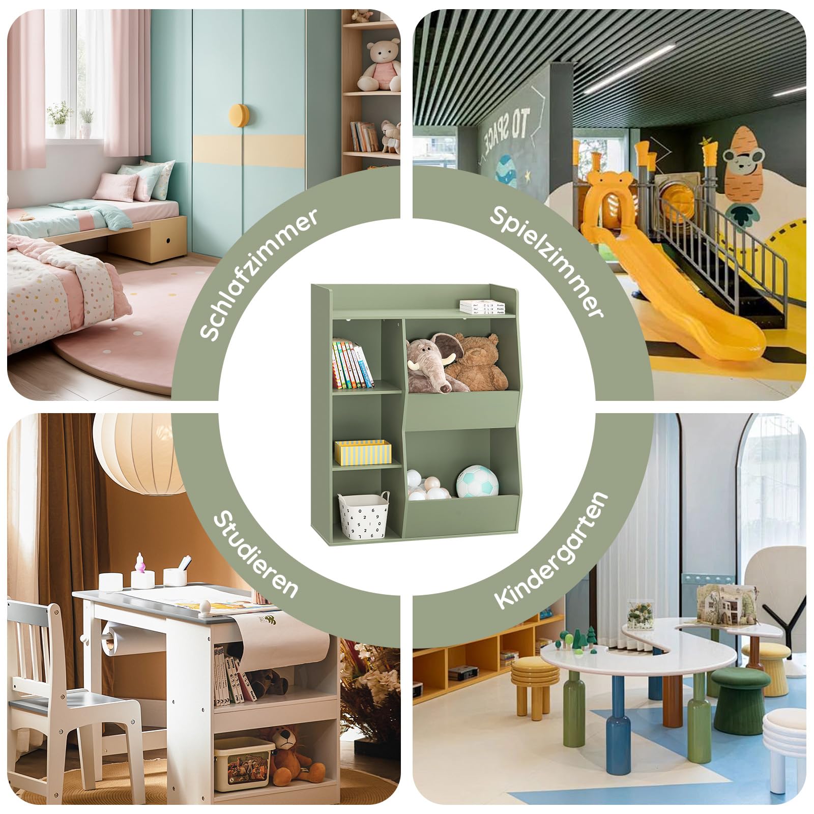 SoBuy Kinder Bücherregal Montessori Regal Kinderzimmer mit 5 Offenes Fach Kinderregal für Spielzeug Aufbewahrung Grün 80x104x34 cm KMB55-K-GR
