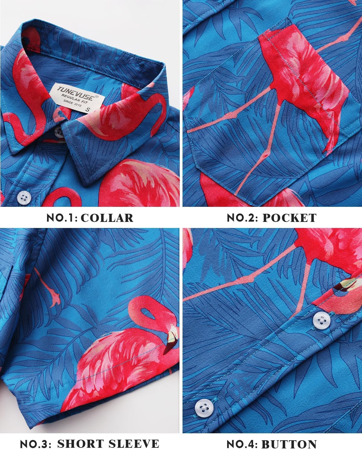 TUNEVUSE Mens Hawaiian Short Sleeve Shirt Button Down Tropical Floral Beach Vacation Shirt - Image 6