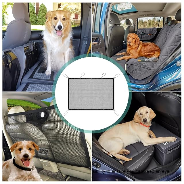 Foto 7 de 7 de Red para perros para coche, 115 x 62 cm, red de separación para maletero con cuerda y ganchos