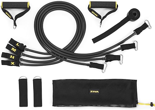 ZIVA Juego de bandas de resistencia de rendimiento – Múltiples bandas de ejercicio TPR (10, 20, 26, 40 lb) para entrenamiento de resistencia con