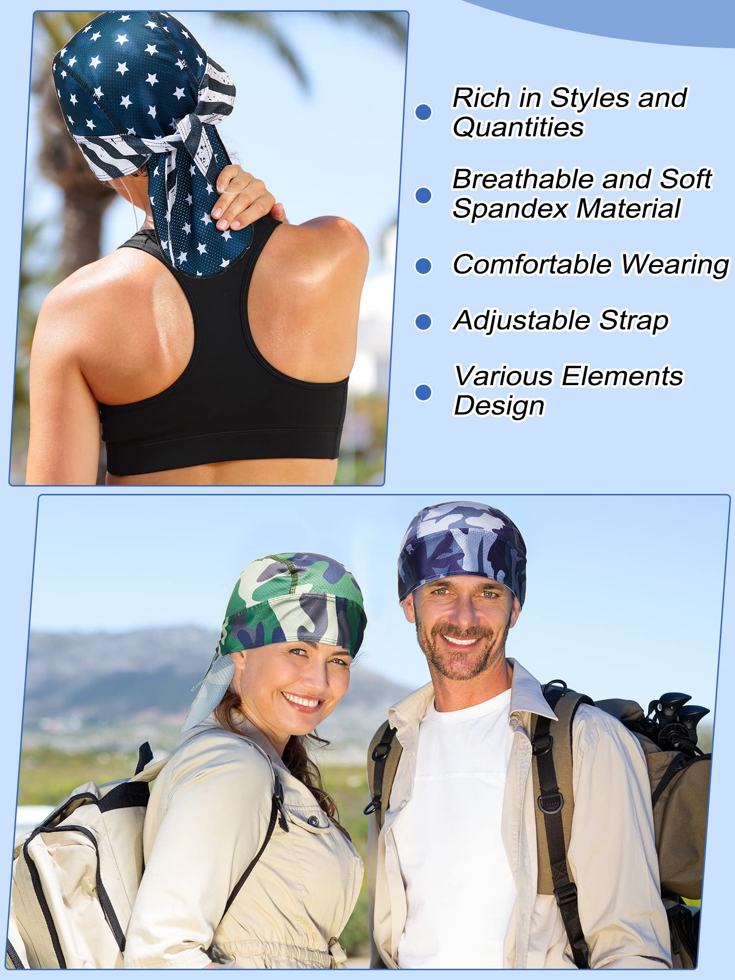 JaGely Doo Rags Totenkopfmützen für Herren, schweißableitend, kühlende Tau-Lappen, Piratenhelm-Innenfutter, Radfahren, Bandana, Totenkopf-Kappe für Herren und Damen, mehrfarbig, 16 Stück