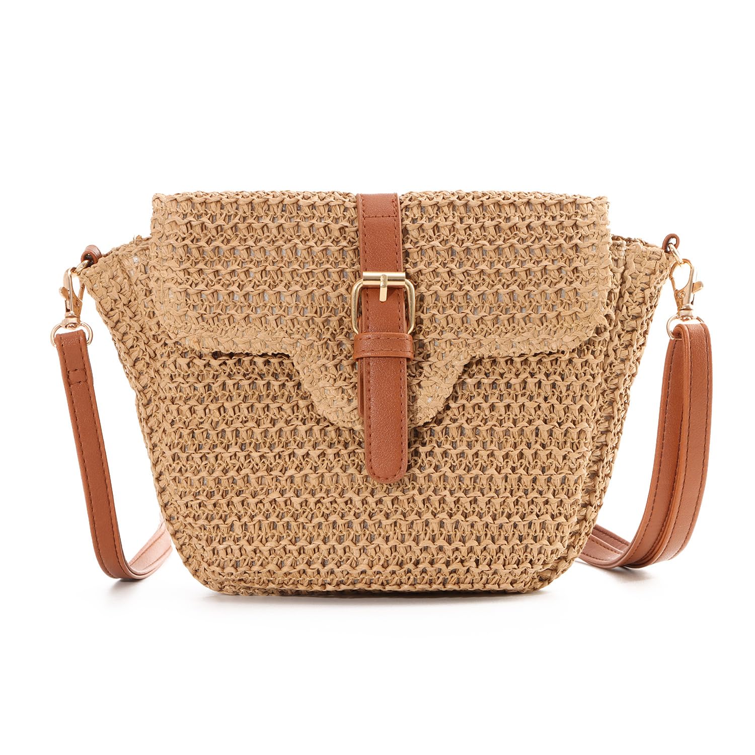 EVEOUT Bolso Bandolera de Paja para Mujer Niña Bolsa de Hombro de Paja Bolsa de Verano en Tejido Playero para Vacaciones Viaje
