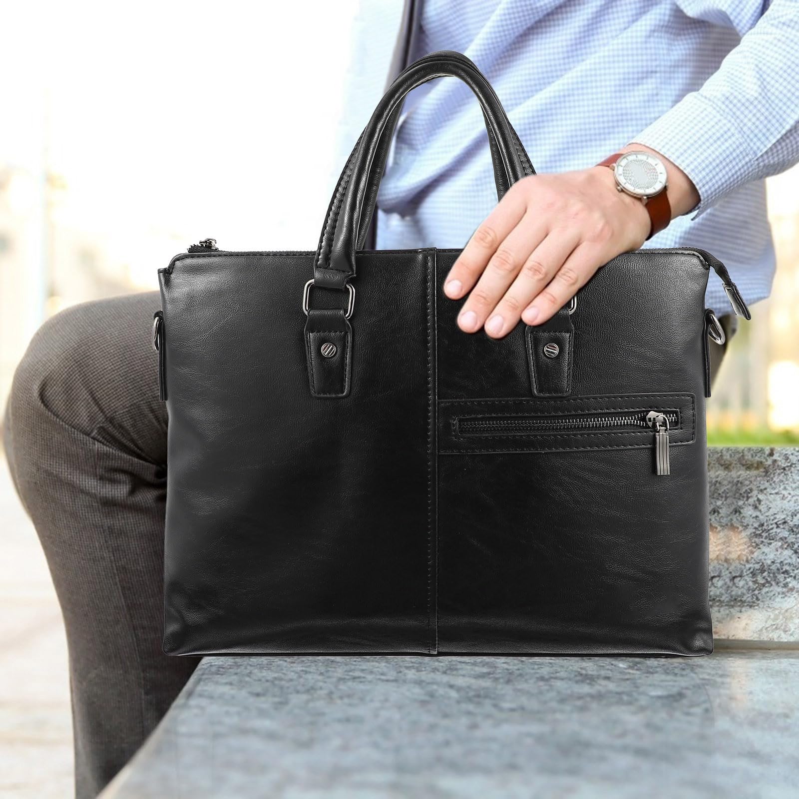 Borsa per Laptop da Lavoro Grande, in Pu Nero