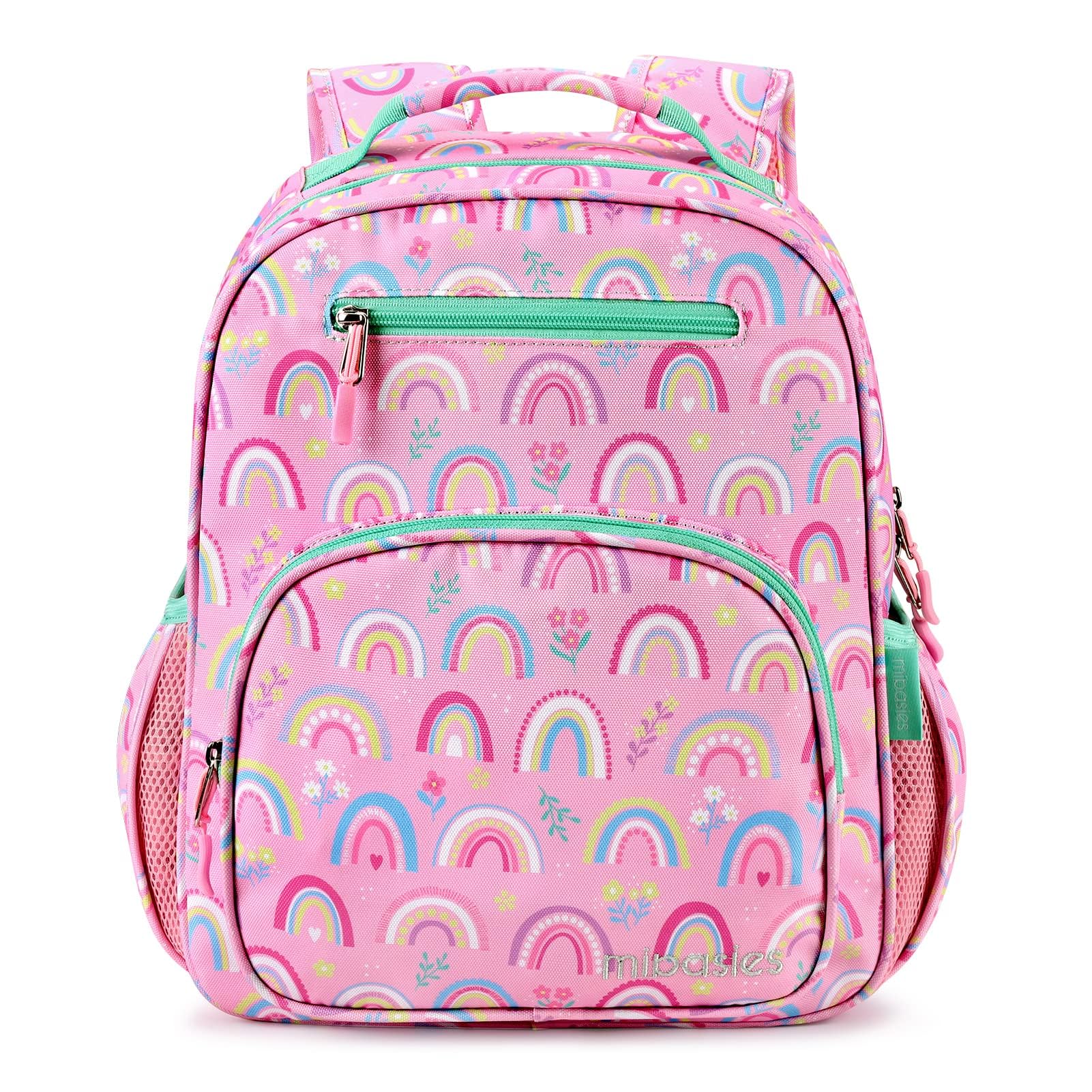 mibasies Girls Backpack 5-8: Lightweight Kids Backpacks for Girls - Girl Bookbag for Elementary School - Rainbow Pink