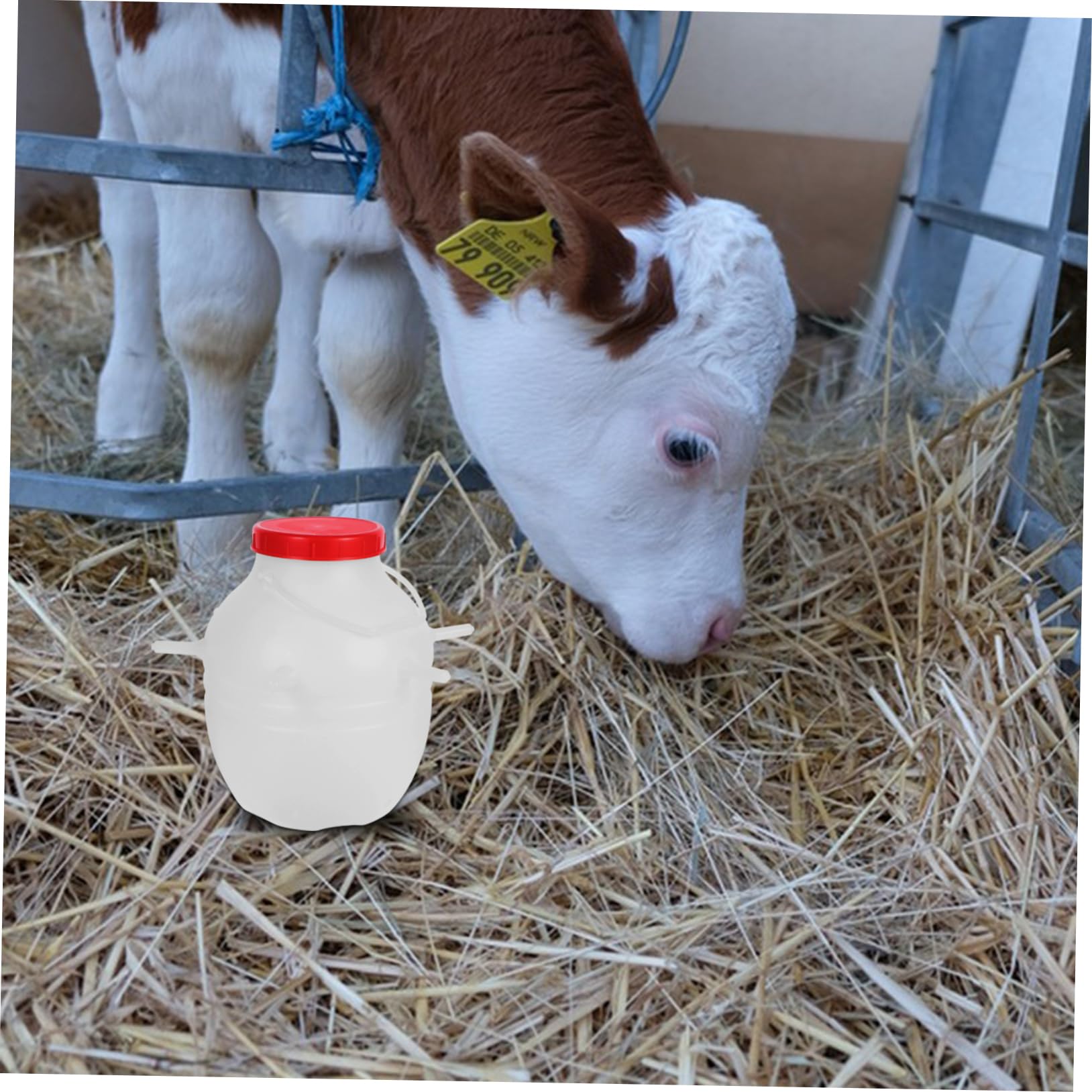 Biberon Latte per Agnelli da 8000ml con Ciuccio in Silicone | Secchio Bianco Riutilizzabile, Plastico per Alimentazione Sicura, per Vitelli e Animali Appena Nati