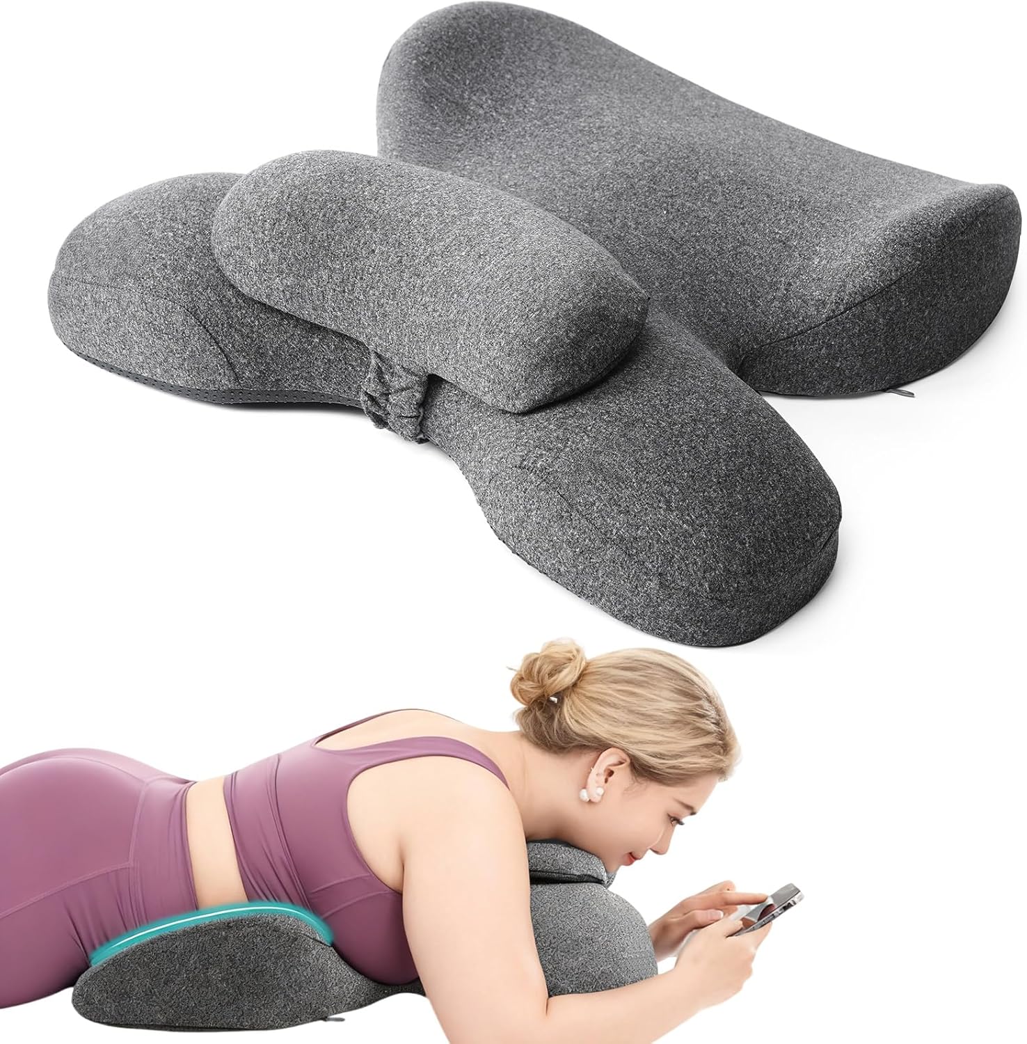 Breast Pillow for Massage with Neck Pillow, Breast Pillow for Bed Massage Head Holder, Women's Massage Bolster Face Down Pillow for Sleeping, Home Head Cushion and Chest Cushion for SPA by -Dark Gray