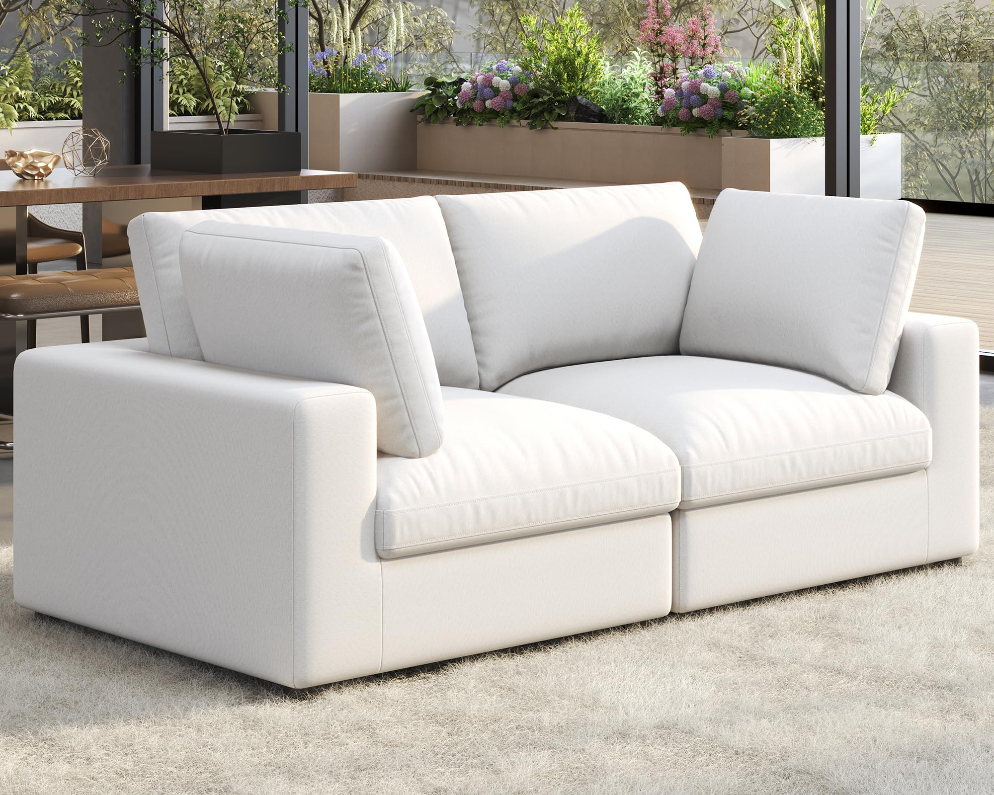 PaPaJet Modular Sectional Sofa, 76 Inches Down Filled Sectional Couch, Loveseat Oversized Comfy Sofa for Living Room, White Linen Cloud Couch Set