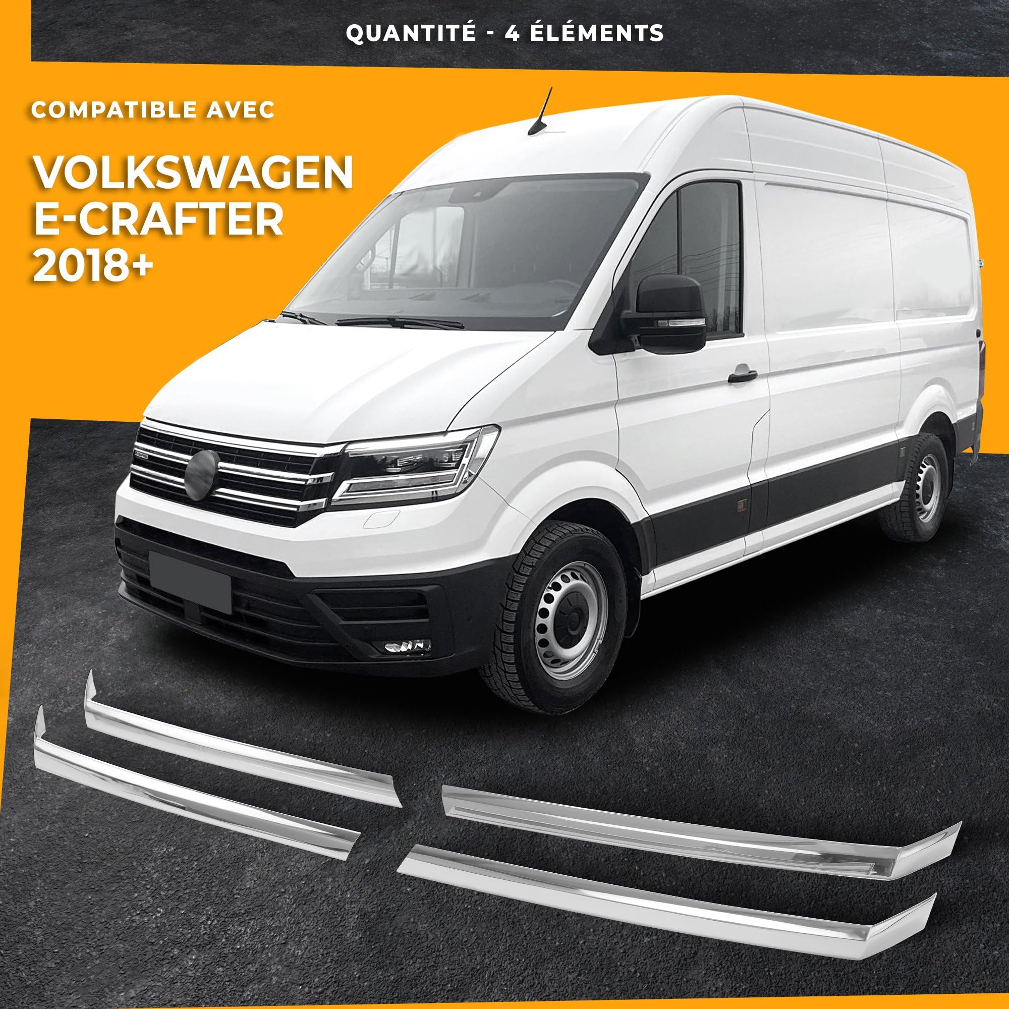 CHROMEMASTER | Compatible avec VW e-Crafter 2018+ | Baguettes de Calandre Avant ; Bandes pour le Gril de Voiture, Acier Inoxydable Poli | Ajustement Parfait ; Nouveau Look Attrayant de la Voiture