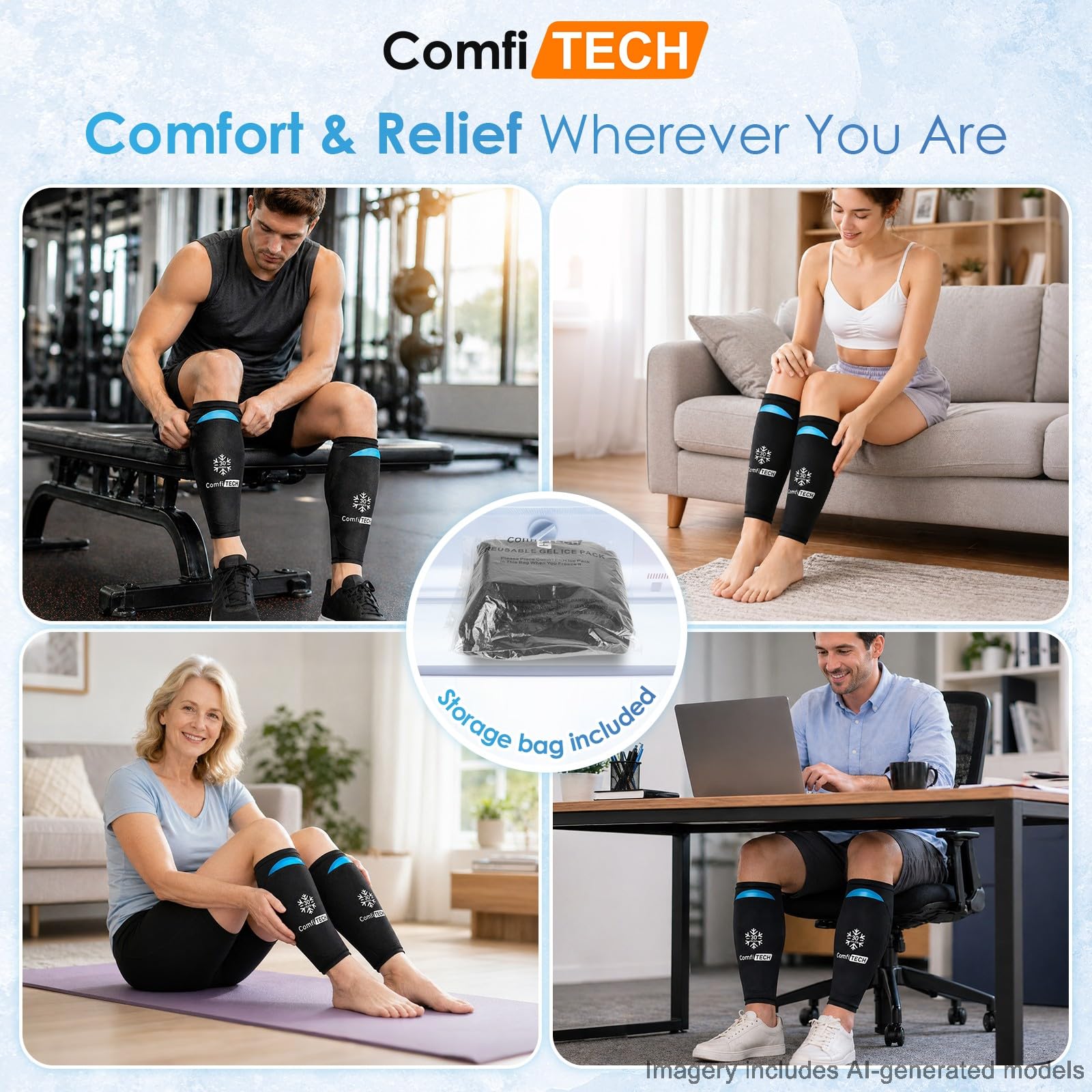 ComfiTECH Compresse Glace Double Gel Tibia, 30 Min Froid, L, 2 pcs
