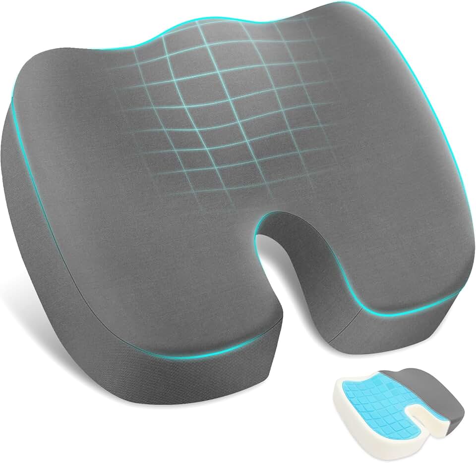 Almofada Coccix, Almofada para Coccix de Gel, 44 * 34 * 7CM, Hemorroida, Em forma de U Cadeira