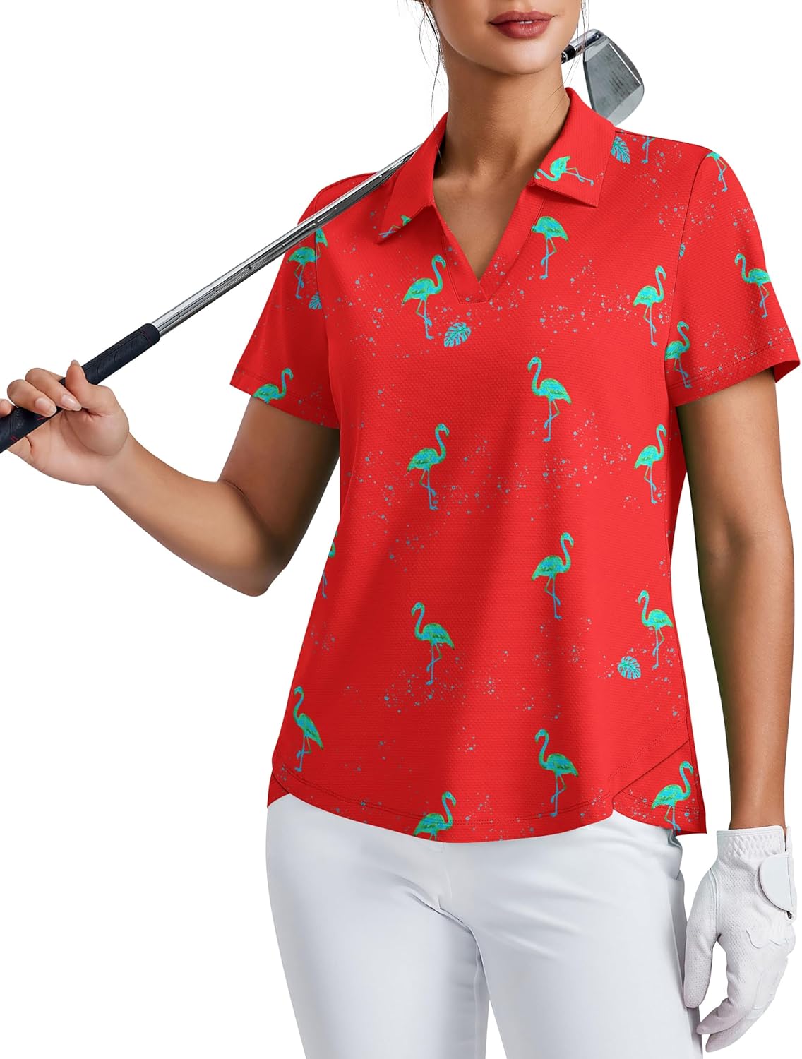 PINSPARK Womens Golf Shirt Short Sleeve Polo Shirts UPF 50+ Tennis Top V-Neck Workout Tops Collared Activewear T-Shirts