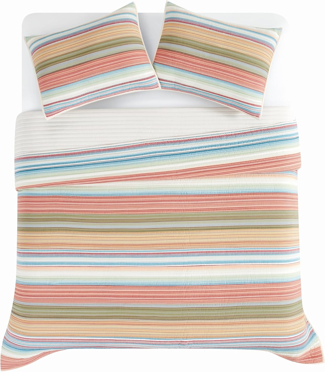 Palm Beach Yarn Dye Stripe 3 Piece King Quilt Set, Coastal and Nautical Themed, Oeko-TEX Certified Confidence