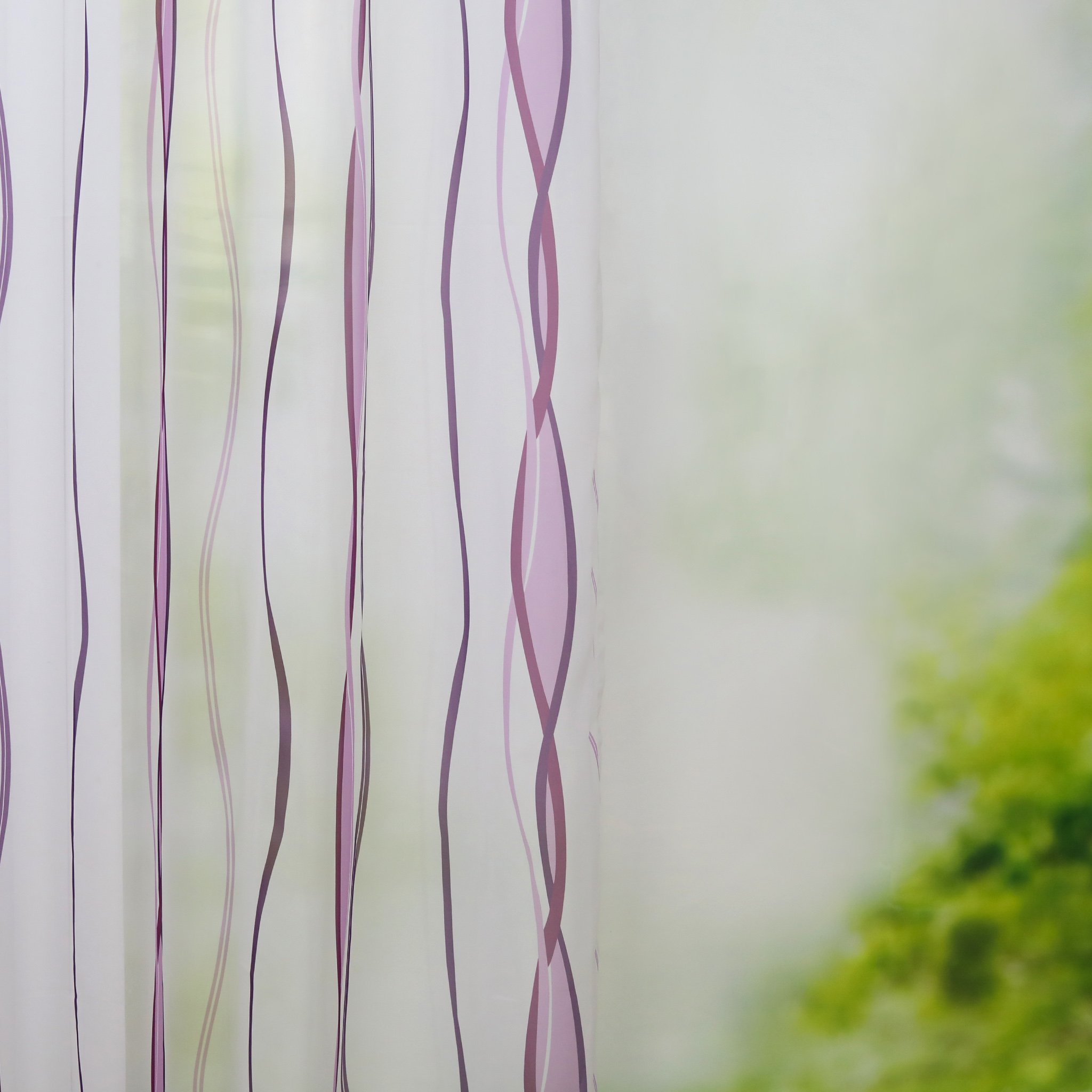 Joyswahl Gardine Voile Vorhang mit Wellen-Muster »Alwine« Schals Fenster Vorhänge BxH 140x225cm Violett mit Ösen 2er Pack