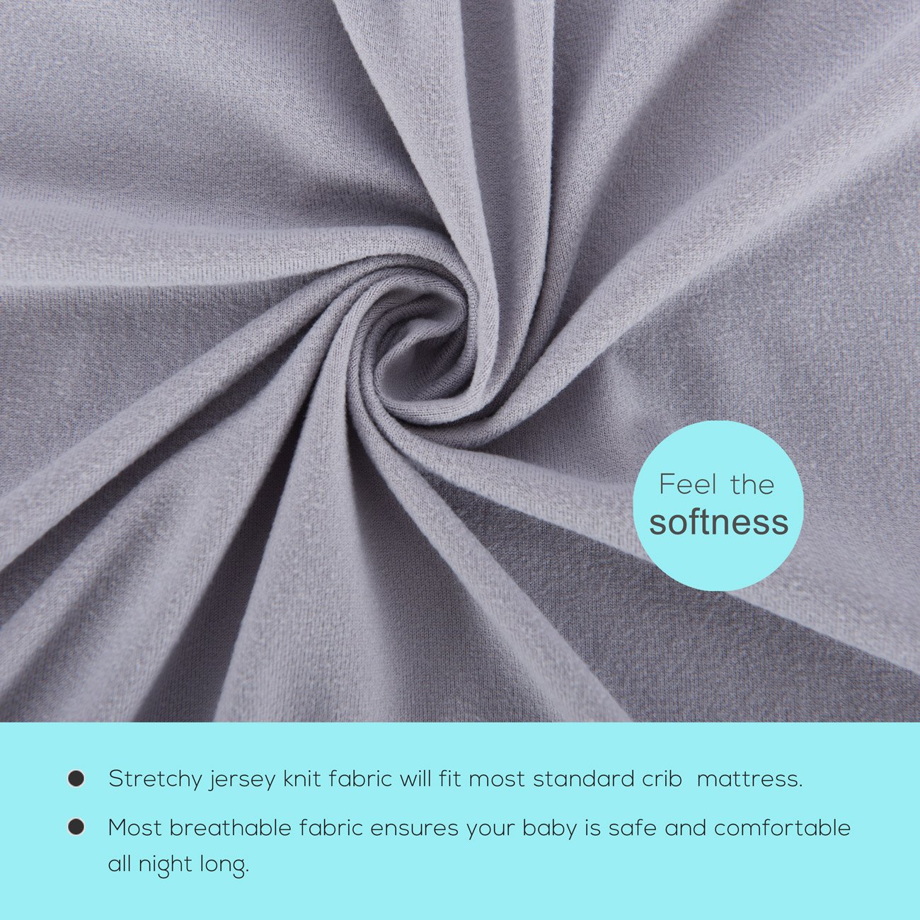 COSMOPLUS Knitted Crib Sheet Set -2 Pack Stretchy Crib Sheets for Boys Girls,Universal Knit Fitted for Standard Baby Toddler Crib Mattress,Gray/Teal