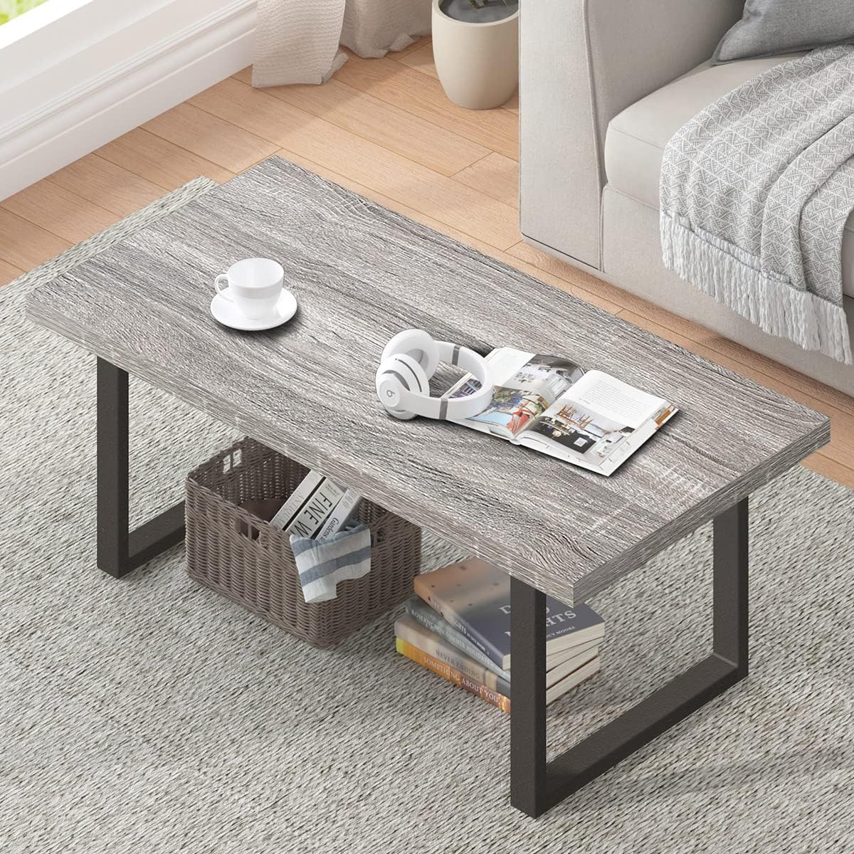 Buy Ibf Rustic Coffee Table Wood And Metal Simple Industrial Modern Center Table Minimalist Rectangle Wooden Farmhouse Cocktail Table For Living Room Light Grey Oak 47 Inch Online In Pakistan B09d793q2v
