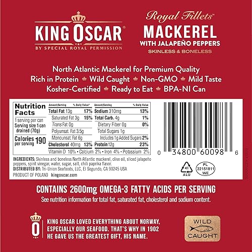 Miniatura 14 de King Oscar Paquete Variado de Caballa Sin Piel y Sin Espinas, Latas de 4.05 Onzas (Paquete de 6), Sin Piel y Sin Espinas, Caballa Enlatada Capturada