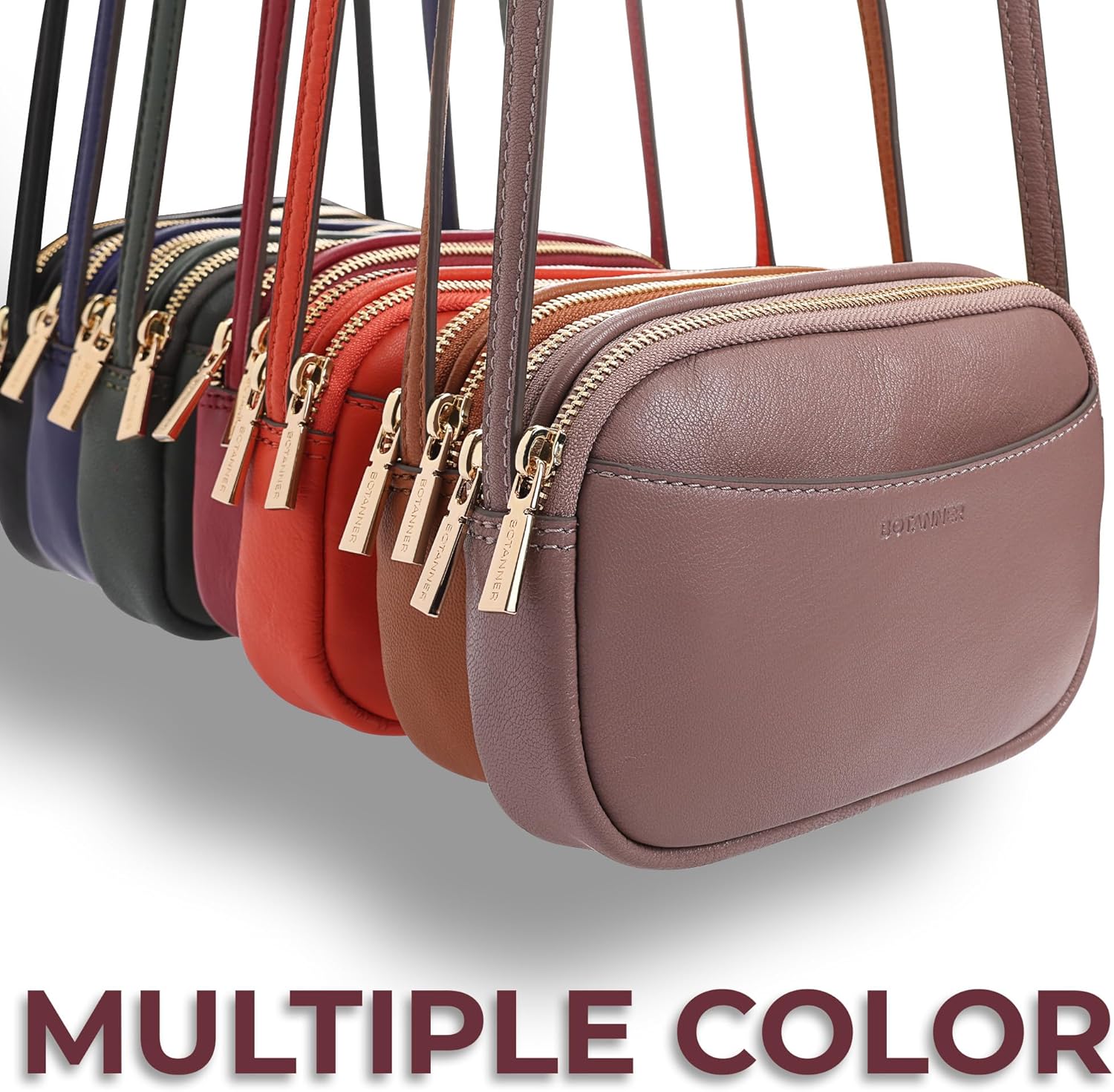 Genuine Leather Double Zipper Small Crossbody Bag for Women with an Adjustable Strap - Image 6