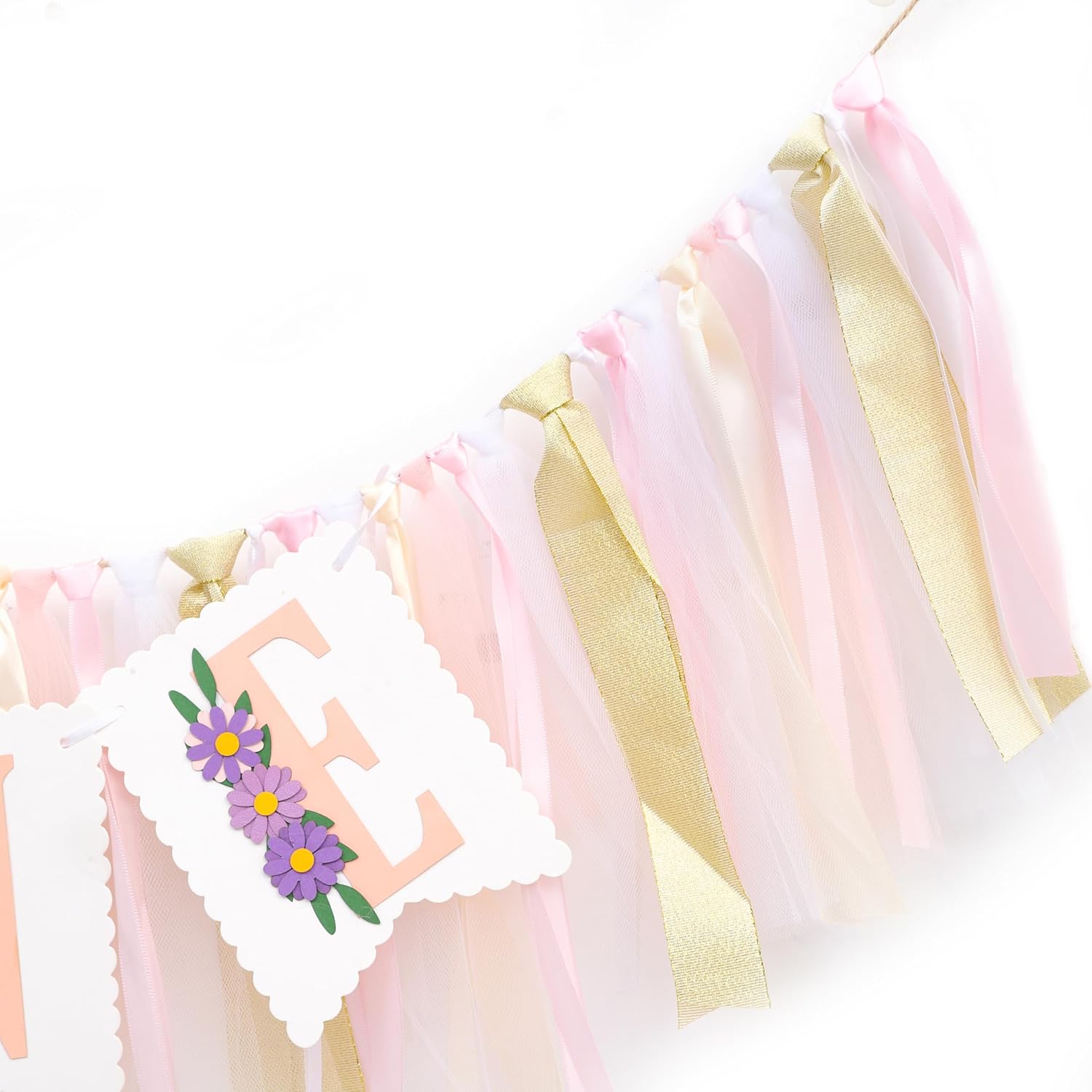 Wild Flower High Chair Banner - Pink Floral Wildone Party Supplies , Daisy One Birthday Highchair Banners , Our Little Wild Flower Is Turning One , Daisy 1st Photo Prop Cake Smash , Bohemian Wreath (Wild Flowers Purple)