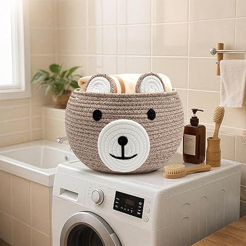 Miniatura 7 de Cesta de bebé para guardería, cestas de regalo de oso vacías para niños, cestas de baby shower para juguetes, cesta de almacenamiento de cuerda