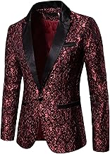 Men's Floral Stylish Wedding Tuxedo One Button Slim Fit Long Sleeve Blazer Dinner Party Suits