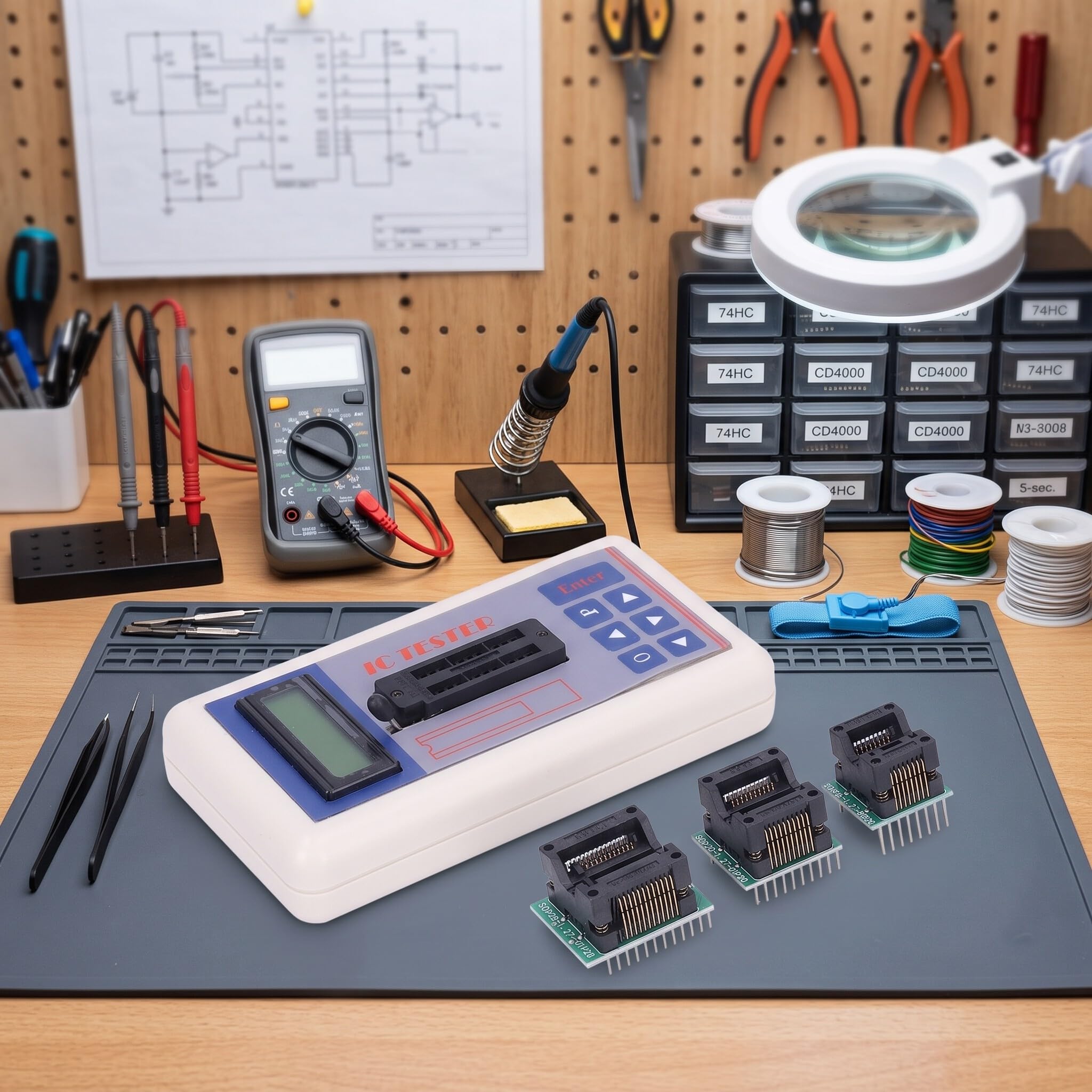Probador de Transistores TSH-06F, Medidor de Componentes Electrónicos para Transistores, Diodos, Condensadores y Circuitos Integrados (IC), Detector Multifuncional con Modo Automático