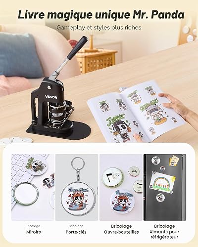 VEVOR Button Maker Machine, 32/58/75 mm 3-in-1, Plastic Pin Maker with 300pcs Button Parts, Circle Cutter and Magic Book, Reinforced Ergonomic Handle, for DIY Badges, Personalized Pins, Black - 5