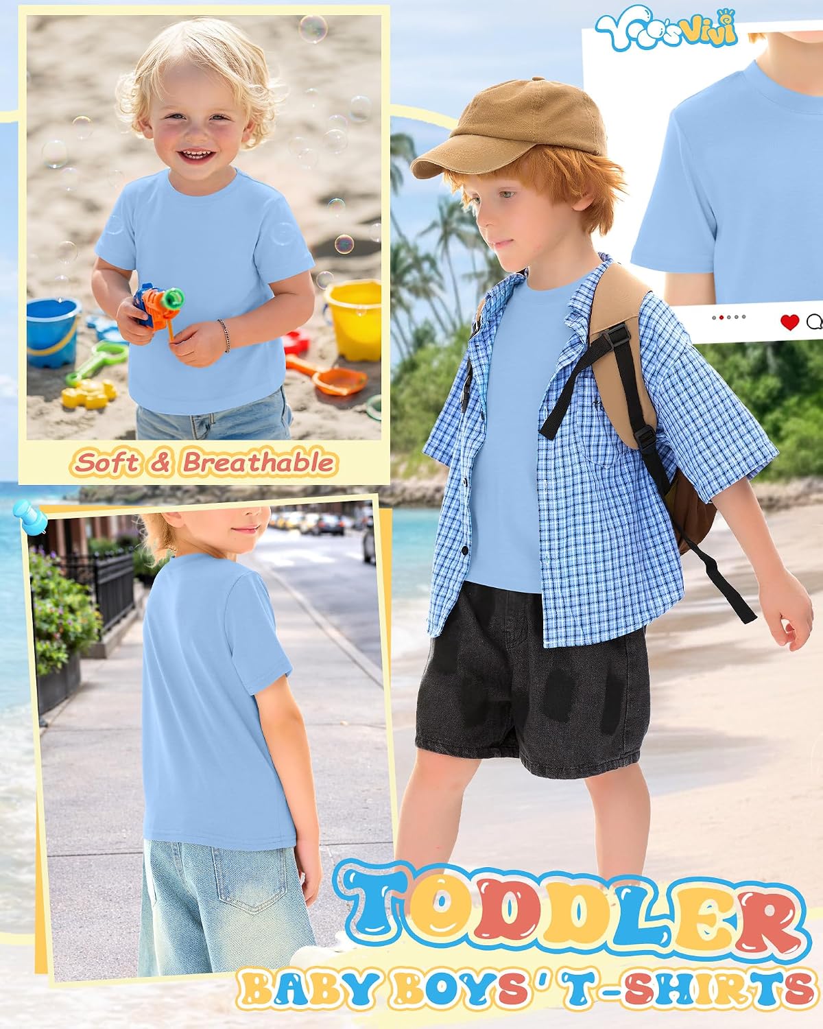 Yooo's Vivi Toddler Baby Boys Cotton Short Sleeve T Shirt Crew Neck Summer Casual Tee Kids Basic Soft Plain Top 18M-5T