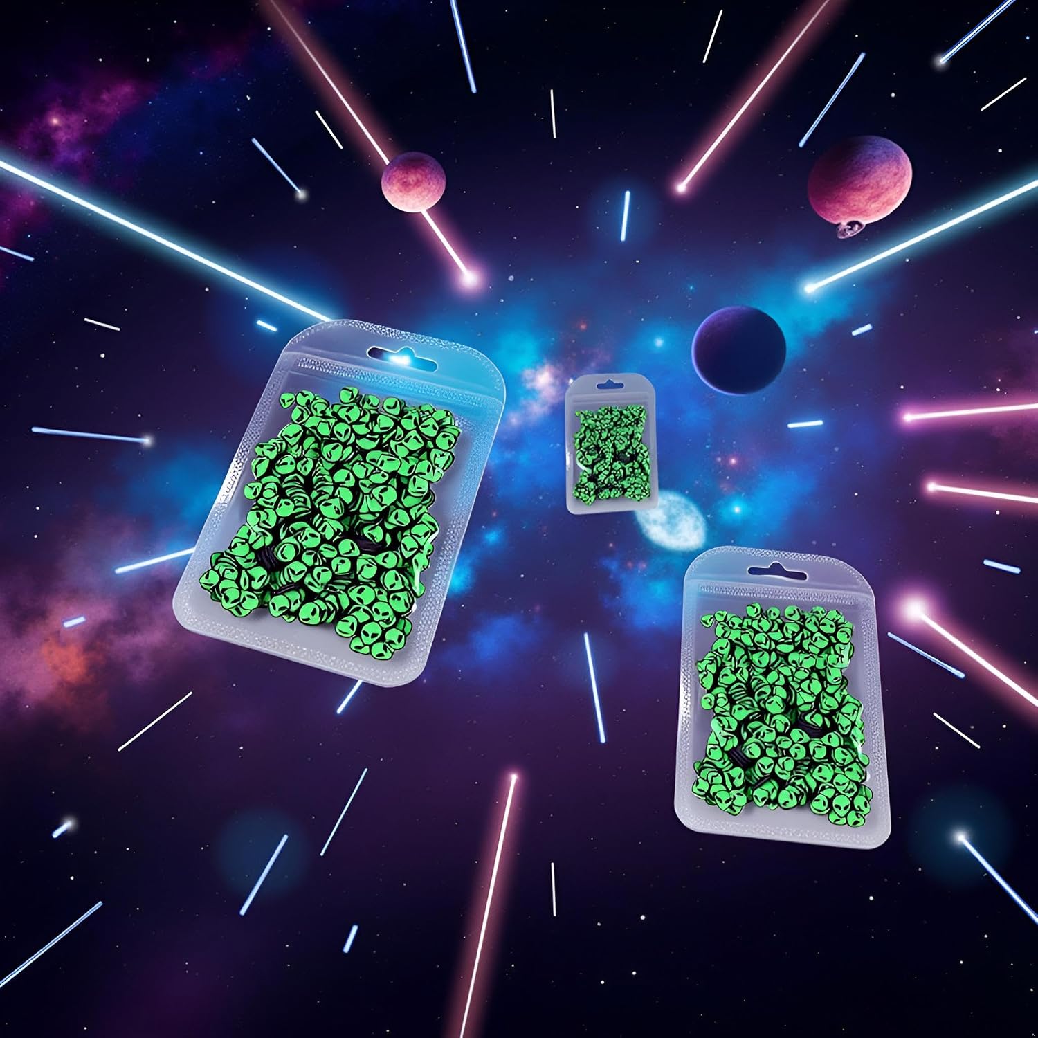 2 Pcs 3D Green Alien Slices Halloween Nails Accessories Soft Polymer Clay Flakes Charms Nail Art Supplies Slime for DIY Crafts DIY Nail Jewelry Art (This product is not suitable for children under 12)