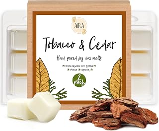 Aira Soy Wax Melt - Organic, Vegan, Kosher, Scented Soy Wax Cubes w/Essential Oil Blends - No Chemical 100% Soy Tart for Electric/Tealight Melters - Hand-Poured Soy Tarts - Tobacco & Cedar - 2 Pack