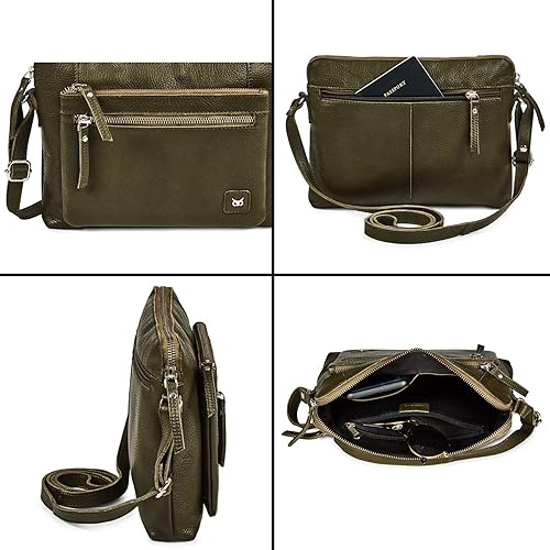 Miniatura 6 de Wise Owl Accessories Bolso cruzado pequeño y cartera de cuero auténtico granulado suave, bandolera de hombro para mujer