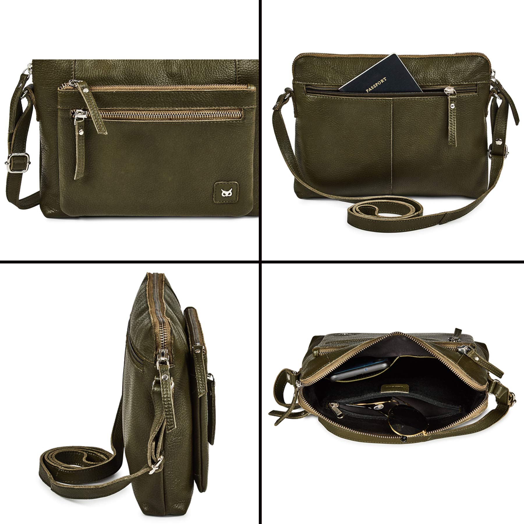 Leather Crossbody Bags for Women Small Soft Genuine Pebbled Sling Shoulder Handbag Crossover Purse with Full Adjustable Strap (): Olive Nappa