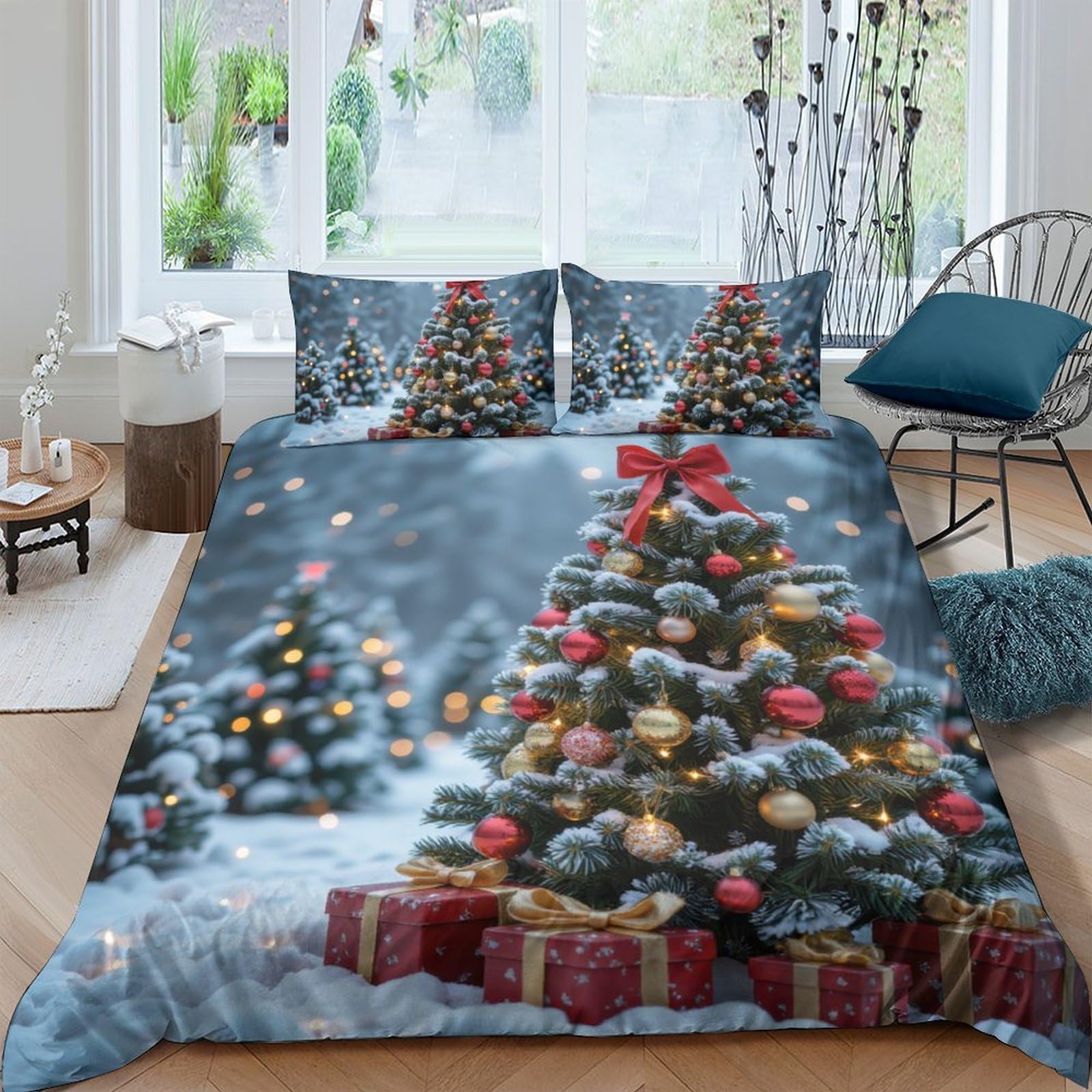 Ctjqhvkz Style-9 3D Printed Christmas Tree Fitted Sheet Microfiber Soft Snow Scene Bed Sheet For Winter Bedroom Guest Room Decor Single（135X200cm）