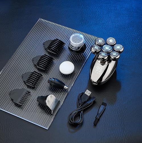 Miniatura 5 de Afeitadora eléctrica rotativa para hombres, afeitadora giratoria inalámbrica multifuncional, recargable, afeitadora de cabeza para hombres calvos,