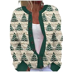 Ugly Christmas Sweaters for Women Plus Size Vintage Santa Funny Cardigan Button Up Cute Knit Santa Xmas Sweater