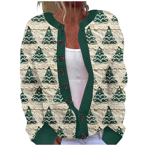 Ugly Christmas Sweaters for Women Plus Size Vintage Santa Funny Cardigan Button Up Cute Knit Santa Xmas Sweater