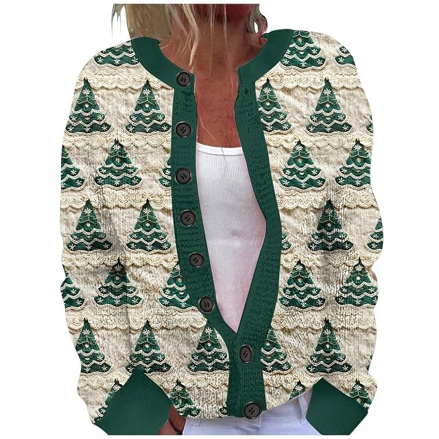 Ugly Christmas Sweaters for Women Plus Size Vintage Santa Funny Cardigan Button Up Cute Knit Santa Xmas Sweater