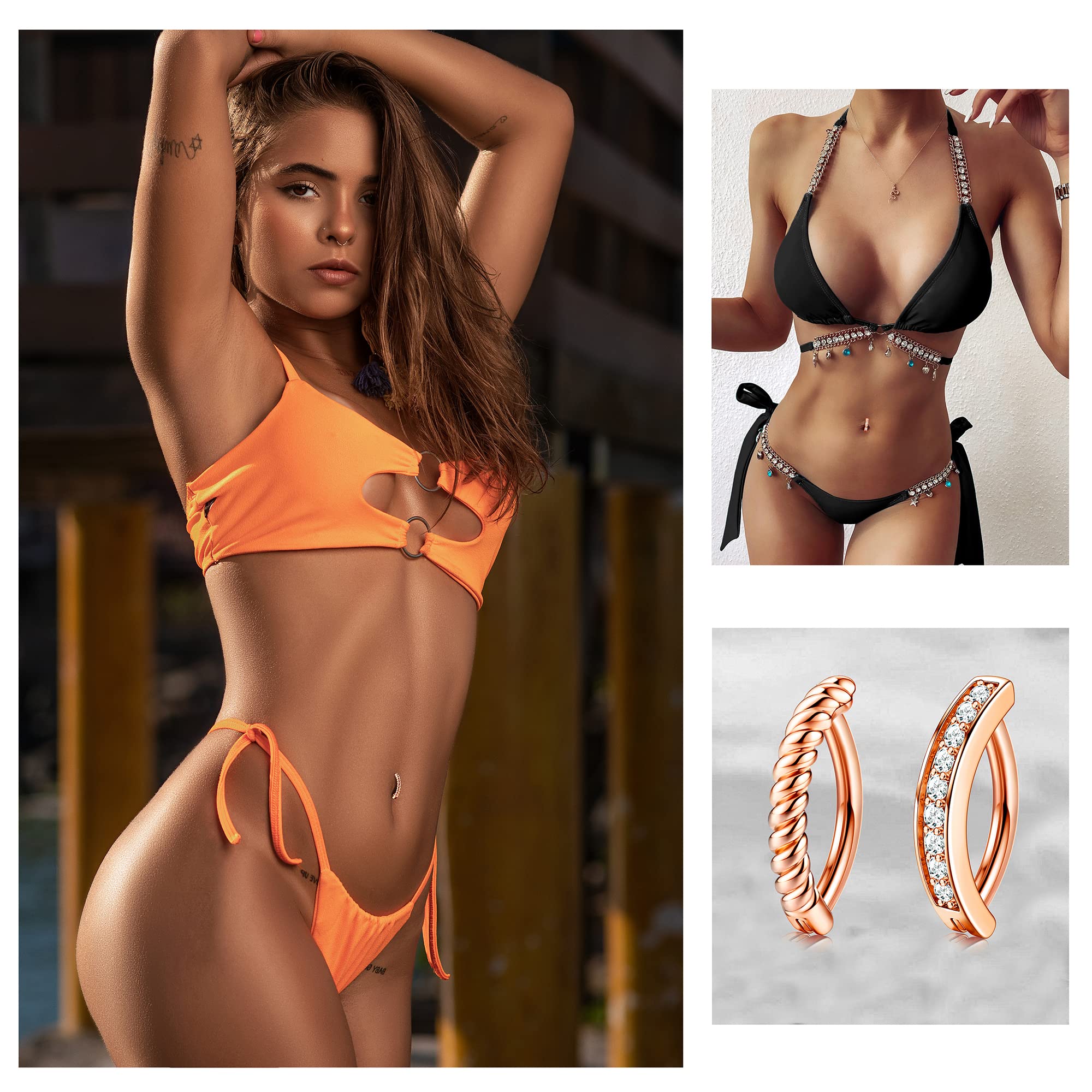 Kakonia 7Pcs Belly Button Ring Acero Quirúrgico 14G Clicker Belly Rings para Mujeres CZ Corazón Mariposa Belly Button Piercing Simple Reverse Navel Barbell Rings Body Piercing Jewelry