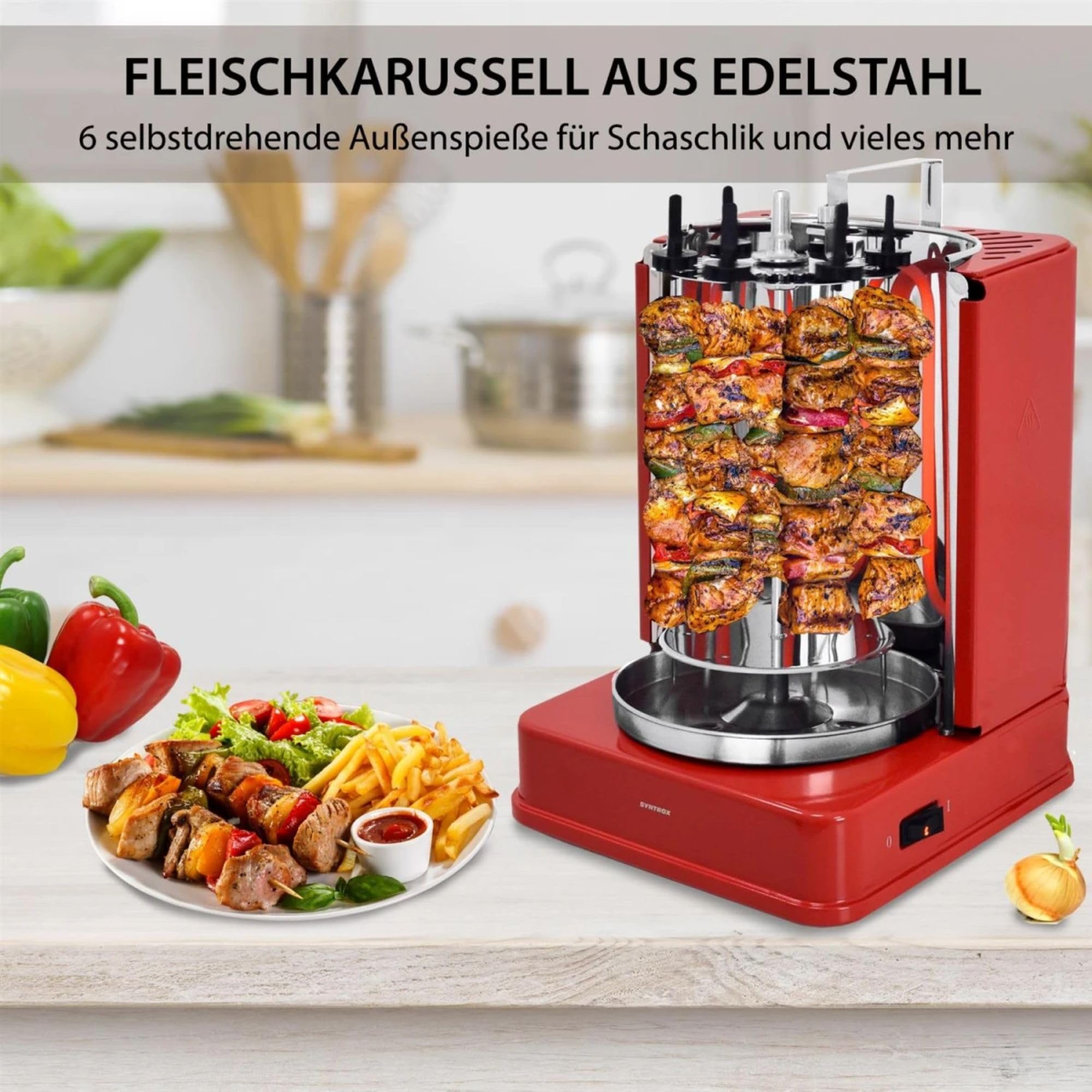 Syntrox Dönergrill Elektrisch 1400W - Drehgrill mit 6 Spießen für Döner Kebab Hähnchen - Komplettset mit Zubehör für Zuhause