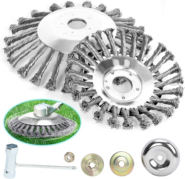 Tête débroussailleuse brosse métallique désherbage 25,4 mm, 200 mm et 150 mm, lot de 2