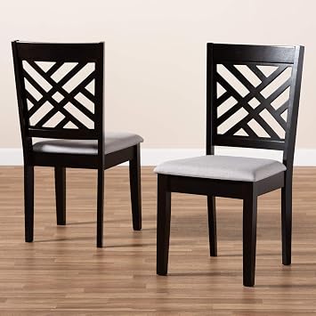 Baxton Studio Fallon Dining Chair Set - Grey Fabric Upholstered, Espresso Brown Wooden Frame, 2-Piece