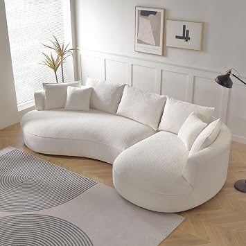 124.8 Curved Sofa Living Room Cloud Couch, Modern Upholstery Boucle Sofa, Comfy Lazy Cream White Modular Sectional Sofa with Pillows for Bedroom Apartment (Right Facing)