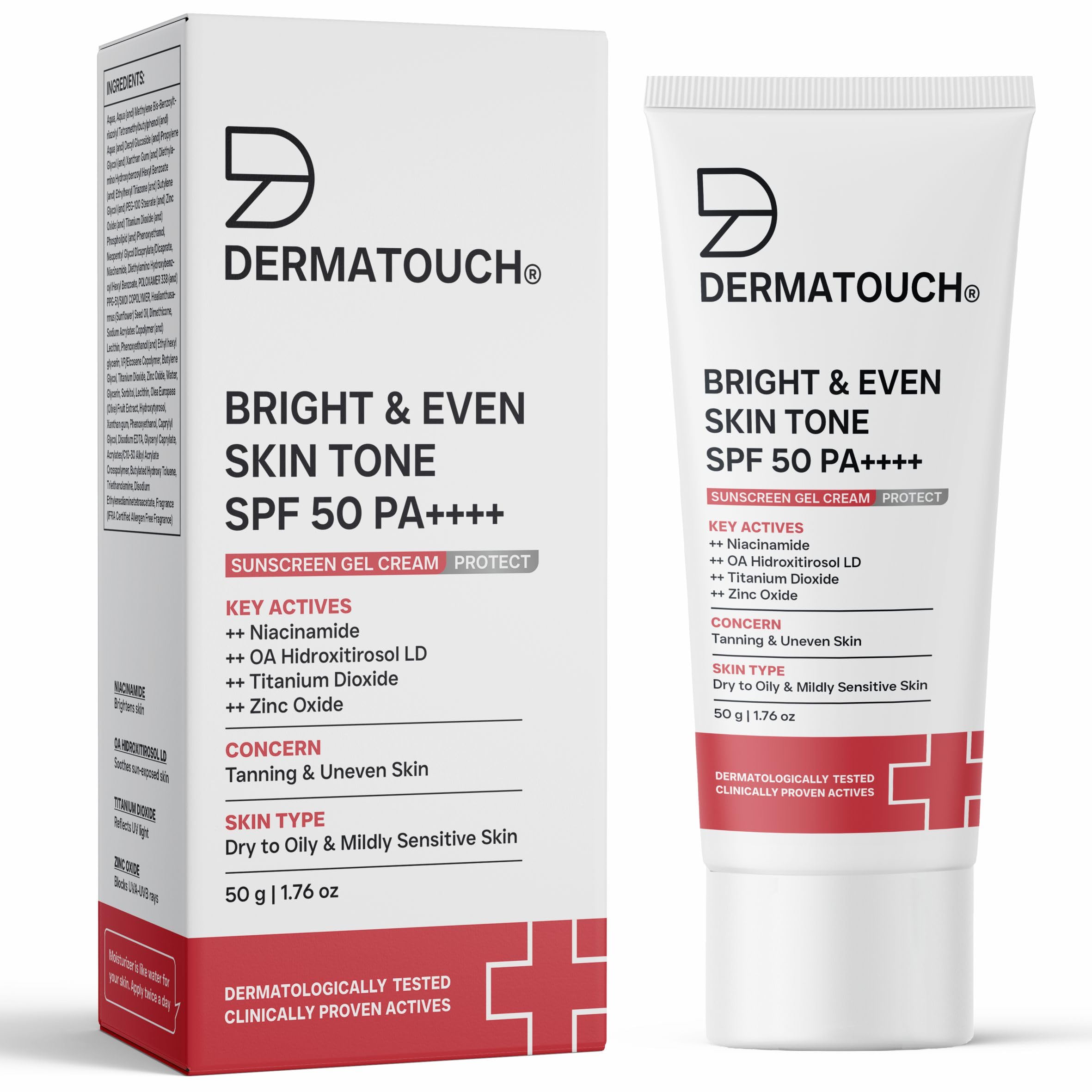DERMATOUCH BRIGHT & EVEN SKIN TONE SPF 50 PA++++ SUNSCREEN Gel Cream for Tanning, Uneven Skin Tone & Sun Protection/Suitable for Dry to Oily & Mildly Sensitive Skin | 50g-image-19