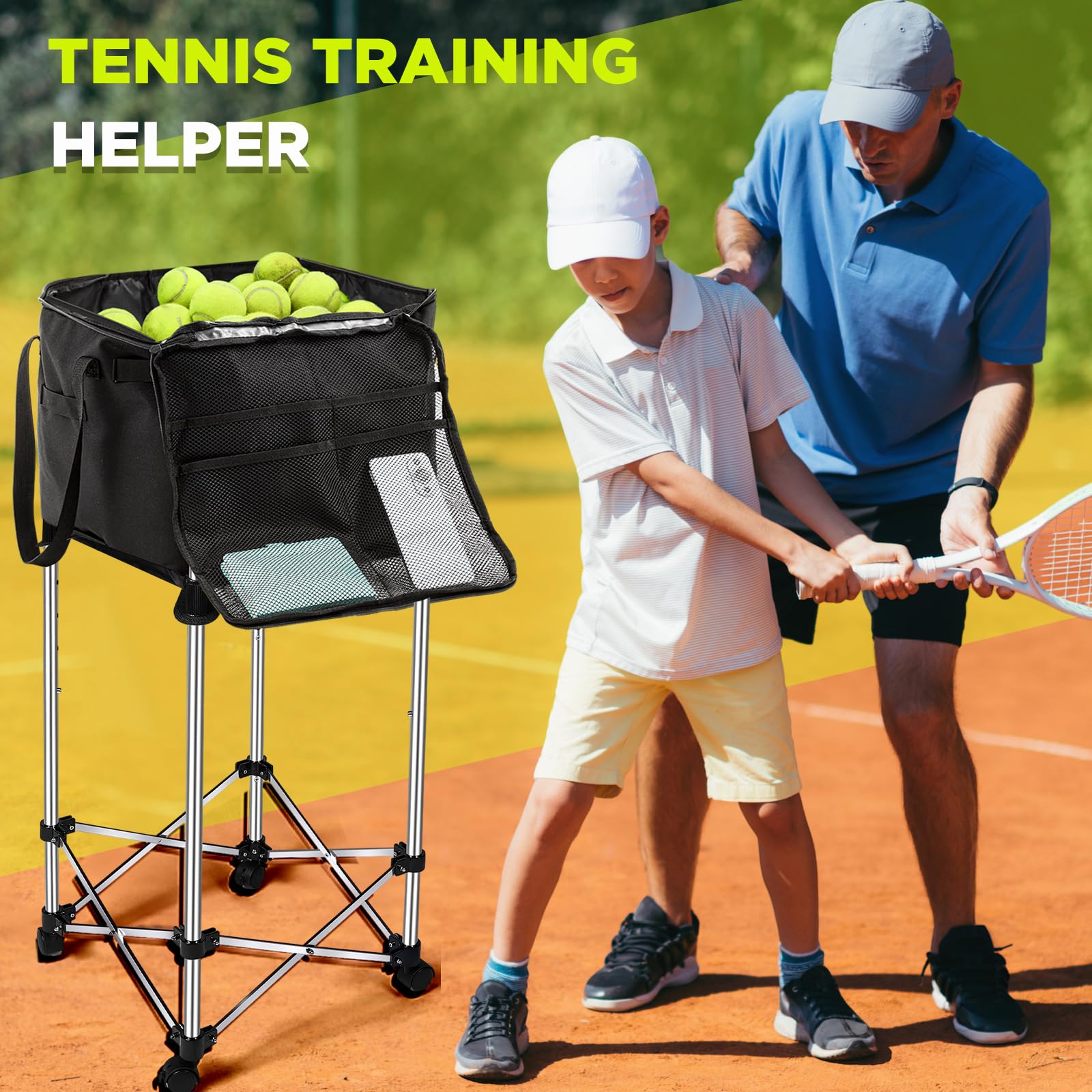 Aliceset Panier de balles de tennis avec poches latérales - Sac de rangement portable de rechange léger pour balle de baseball, tennis de table, cadre non inclus